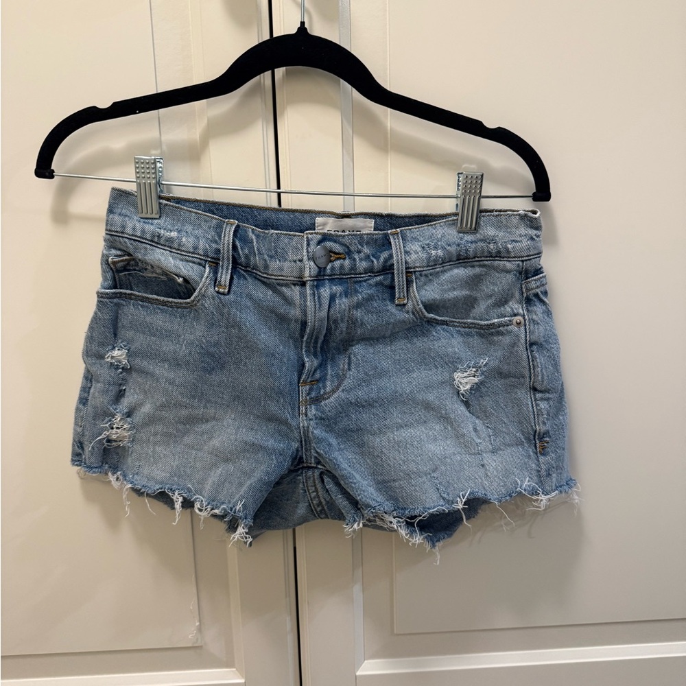 Frame Denim Distressed Cutoff Jean Shorts Light Blue Frayed Hem Size 24 VG